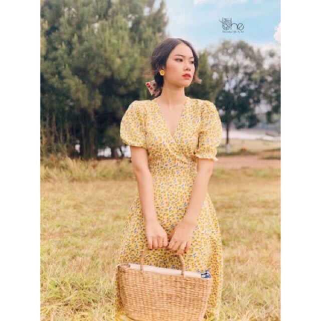 Emily Dress- Đầm hoa cổ V maxi tay phồng- SDX79 | BigBuy360 - bigbuy360.vn