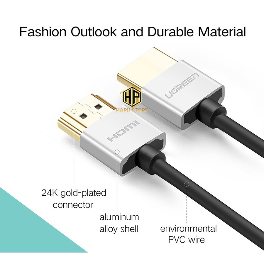 Cáp HDMI 2.0 siêu mỏng Ugreen 50304 dài 5M hỗ trợ 4K chính hãng - Hapustore