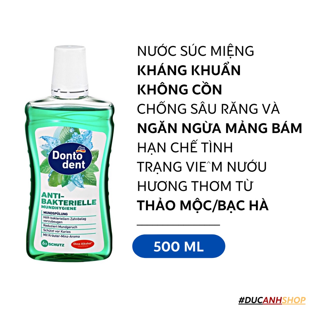 (Hàng nội địa Đức) Nước súc miệng kháng khuẩn không cồn DM Dontodent Anti-Bakterielle 500ml