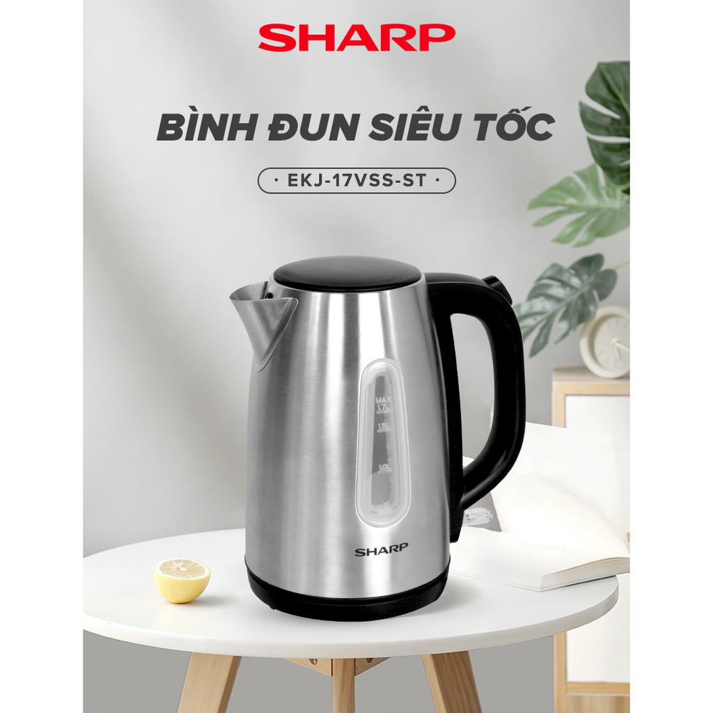 Ấm đun siêu tốc vỏ inox có thang đo mực nước Sharp EKJ-17VSS-ST 1.7L 2200W - Hàng chính hãng