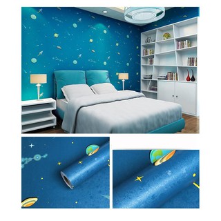 Combo 10m giấy dán tường vũ trụ xanh có keo sẵn