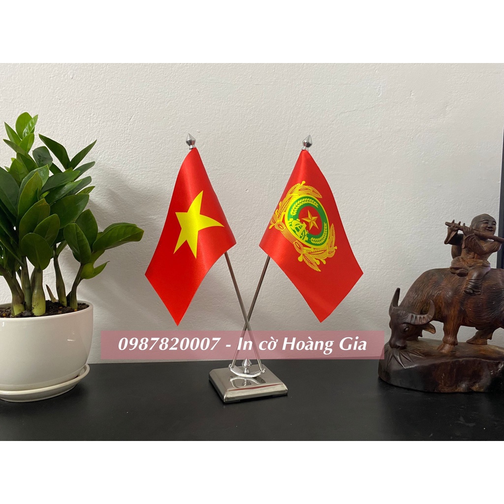 Cờ để bàn inox dáng chữ X đế vuông Việt Nam - Bộ Công An