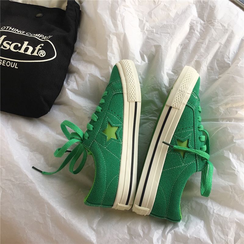 Giày Thể Thao Canvas Họa Tiết Ngôi Sao Màu Xanh Lá Cây Phong Cách Retro
