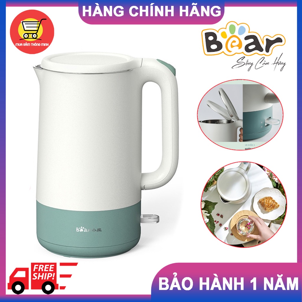 Ấm Siêu Tốc - Ấm Đun Nước Siêu Tốc Bear ZDH-Q17B1 Dụng Tích 1.7L, 3 lớp, nấu nước nhanh, sử dụng inox 304 cao cấp
