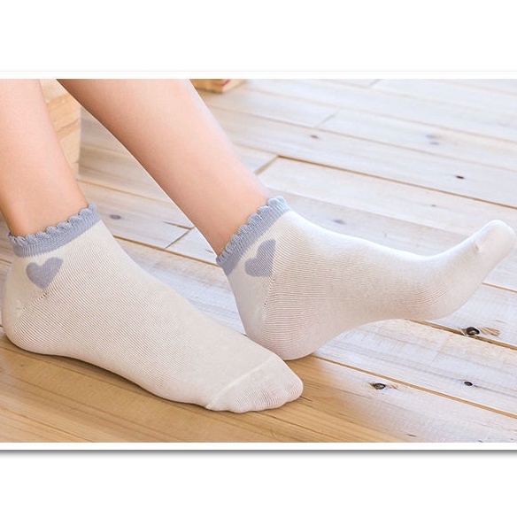 Tất Nữ Cổ Ngắn Hàn Quốc Chất Liệu Cotton Họa Tiết Trái Tim  Dễ Thương