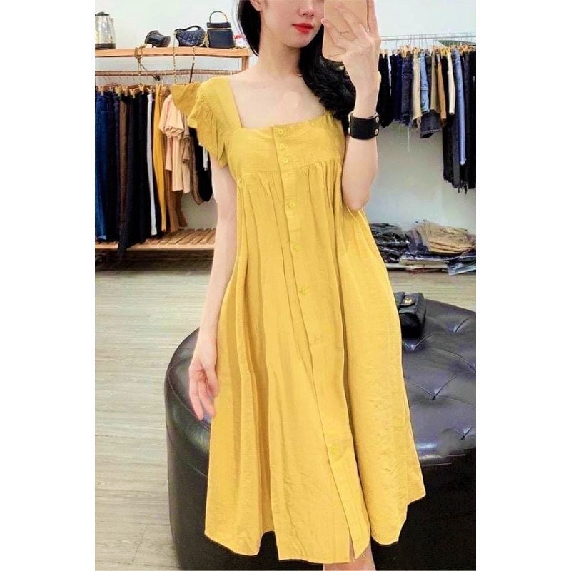 Đầm maxi - váy 2 dây viền bèo Bingshop vải đũi tơ mềm mịn mát form rộng