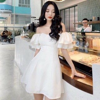 Đầm cúp ngực phối tay bèo tầng