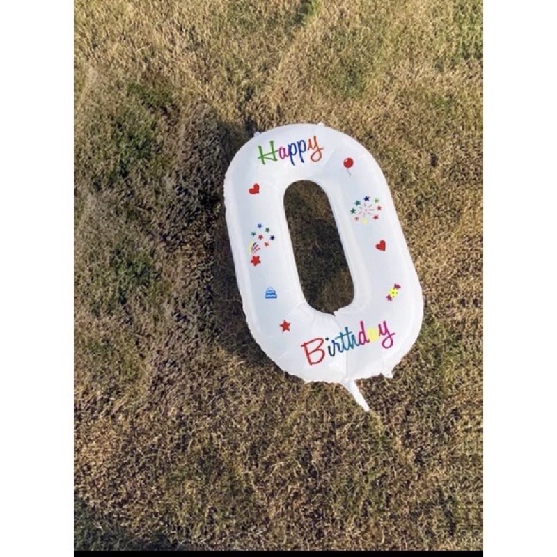 Bóng số trắng in hoạ tiết happy birthday vui nhộn size 70cm