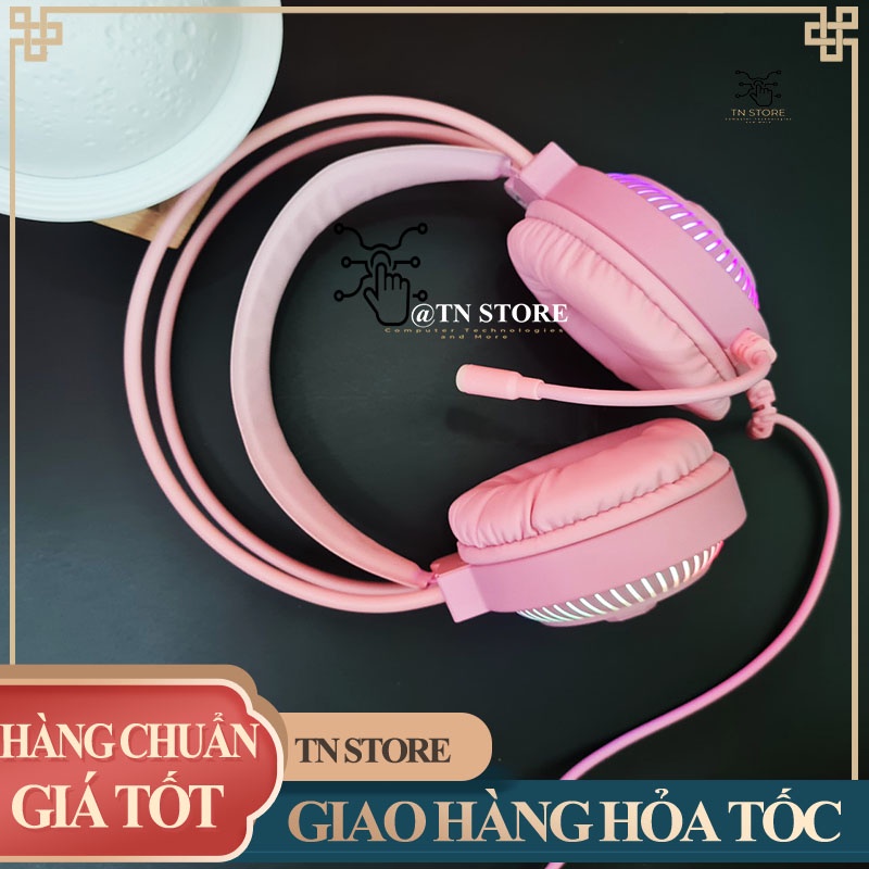 TAI NGHE tai mèo MÀU HỒNG GAMING LED 7 MÀU CÓ MIC Tn Store