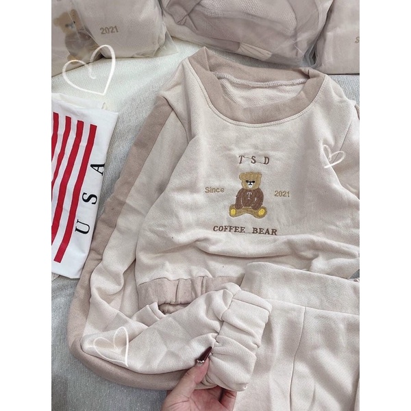 Set Chân Váy Nỉ Gấu- Bộ Áo Nỉ Chân Váy Chất Đep Phong Cách Ulzzang