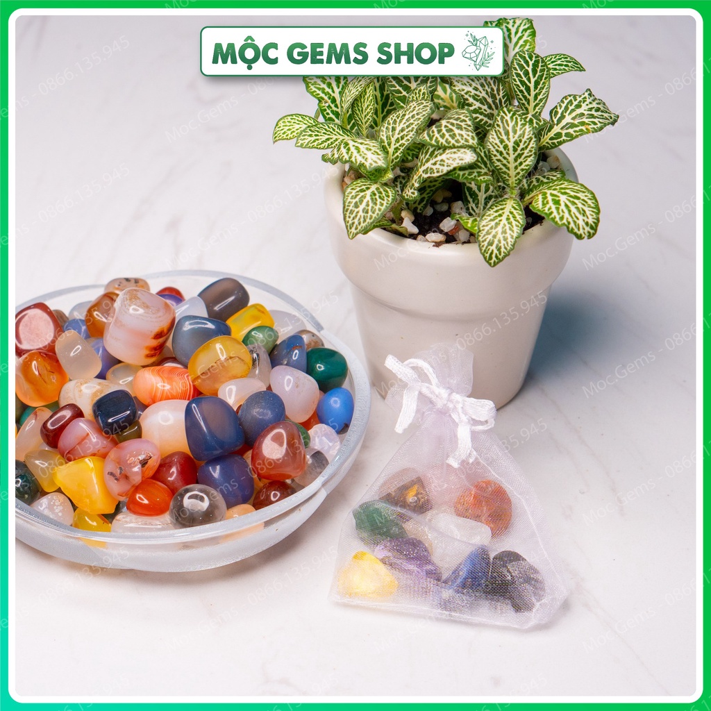 10 Viên Đá Thanh Tẩy Tarot Kèm Túi Voan Xinh Xắn, Túi Đá Phong Thủy Nhiều Màu Sắc