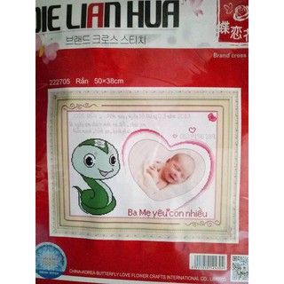 Tranh thêu chữ thập khung hình con giáp rắn 222705 50x38cm