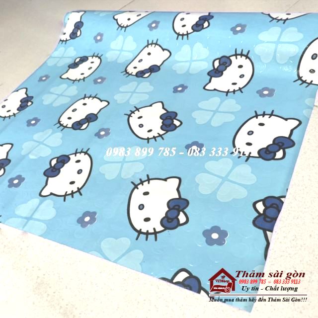 [2mx0.5m] THẢM SIMILI HELLO KITTY MÀU XANH KHỔ 2M