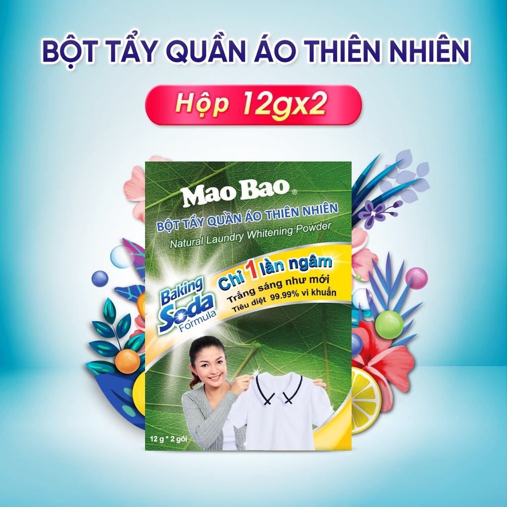 Bột Tẩy Quần Áo Thiên Nhiên Mao Bao chứa công thức Baking soda (12 g x 2 gói)