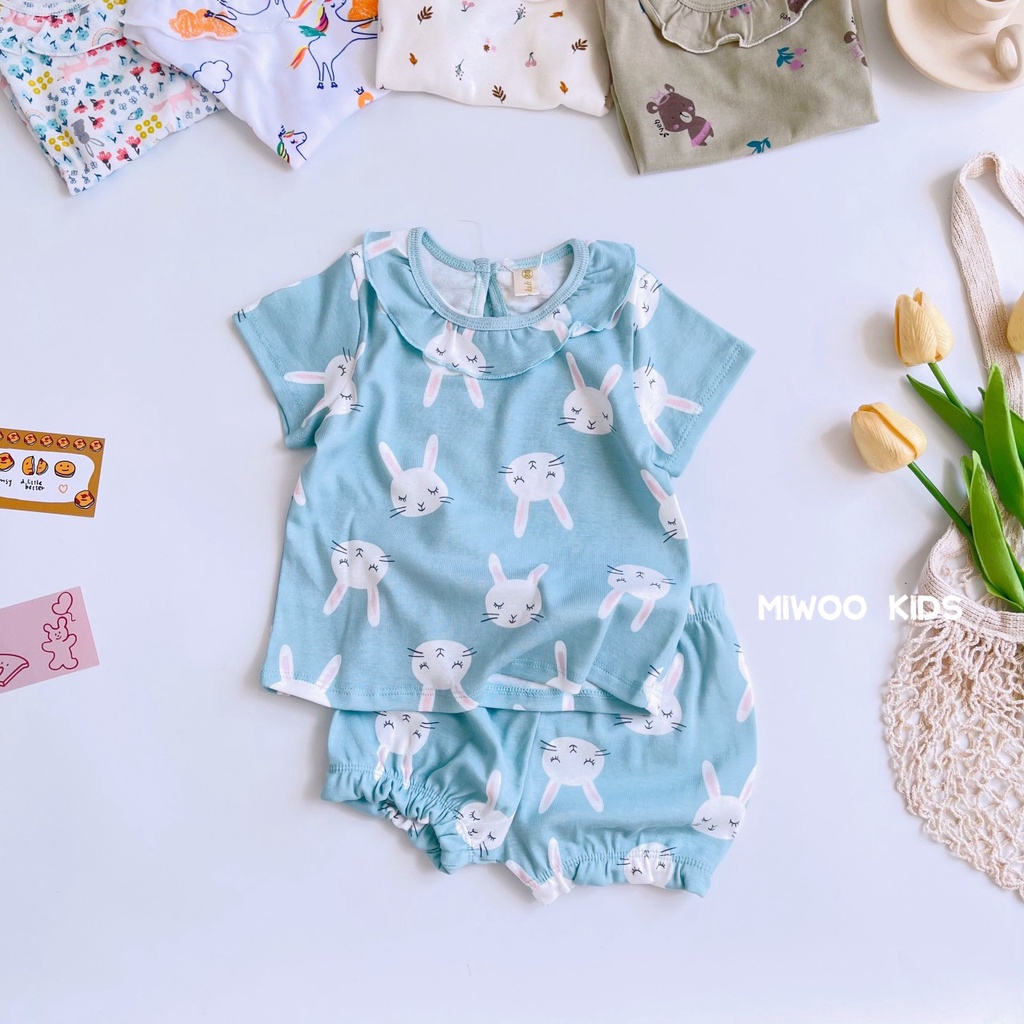 Bộ bé gái viền cổ họa tiết xinh xắn mùa hè HM190