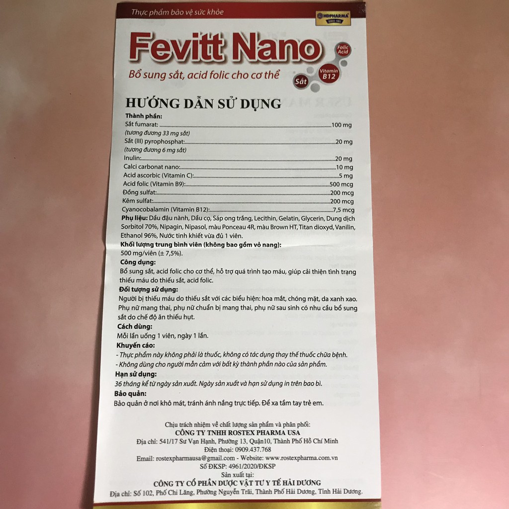 Viên uống bổ sung sắt FEVITT NANO bổ máu, cải thiện tình trạng thiếu máu - Hộp 100 viên | BigBuy360 - bigbuy360.vn