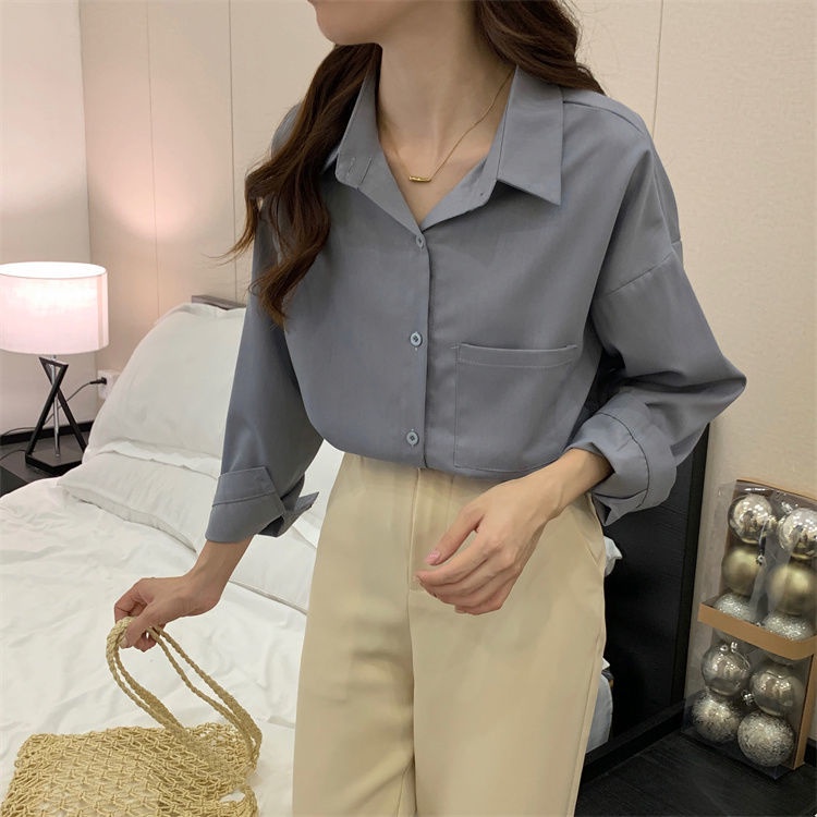 Áo Sơ Mi Dáng Rộng Nhiều Màu Sắc Đa Dạng Tùy Chọn Phong Cách retro Hồng Kông Cho Nữ