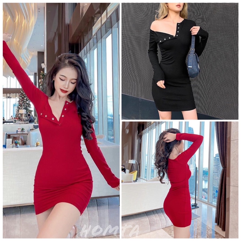 Đầm Body Tay Dài Nút Bấm bao đẹp