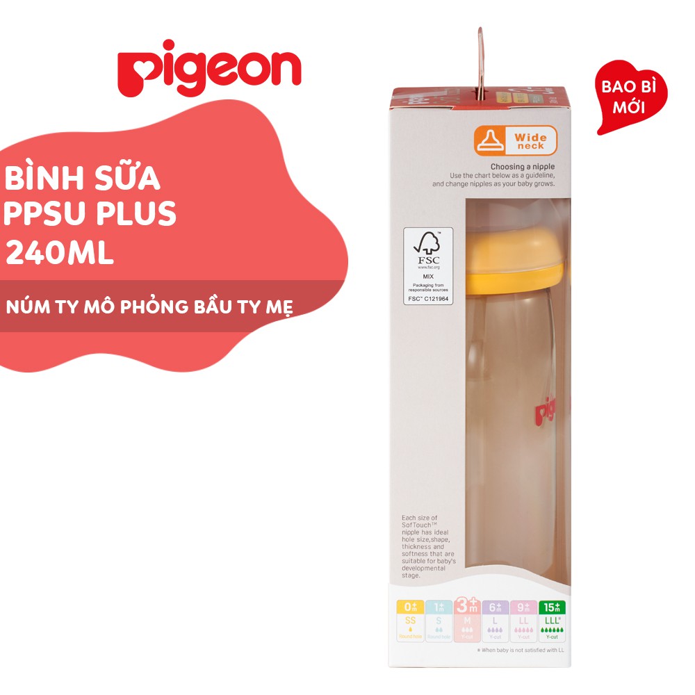 Bình sữa cổ rộng PPSU Plus Pigeon 160ml/ 240ml