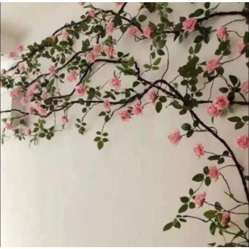Hoa Giả Treo tường Dây Hồng Leo giả dài 1,7m dây hồng cổ với bông hồng xoăn trang trí decor