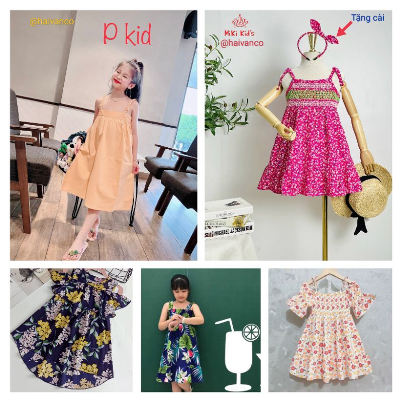 ĐẦM VÁY SIZE TO VẢI MỀM NHẬP HAIVANCO bé gái  15 đến 42 kg họa tiết hoa nhí tay rớt vai hai dây mềm mại thoáng mát