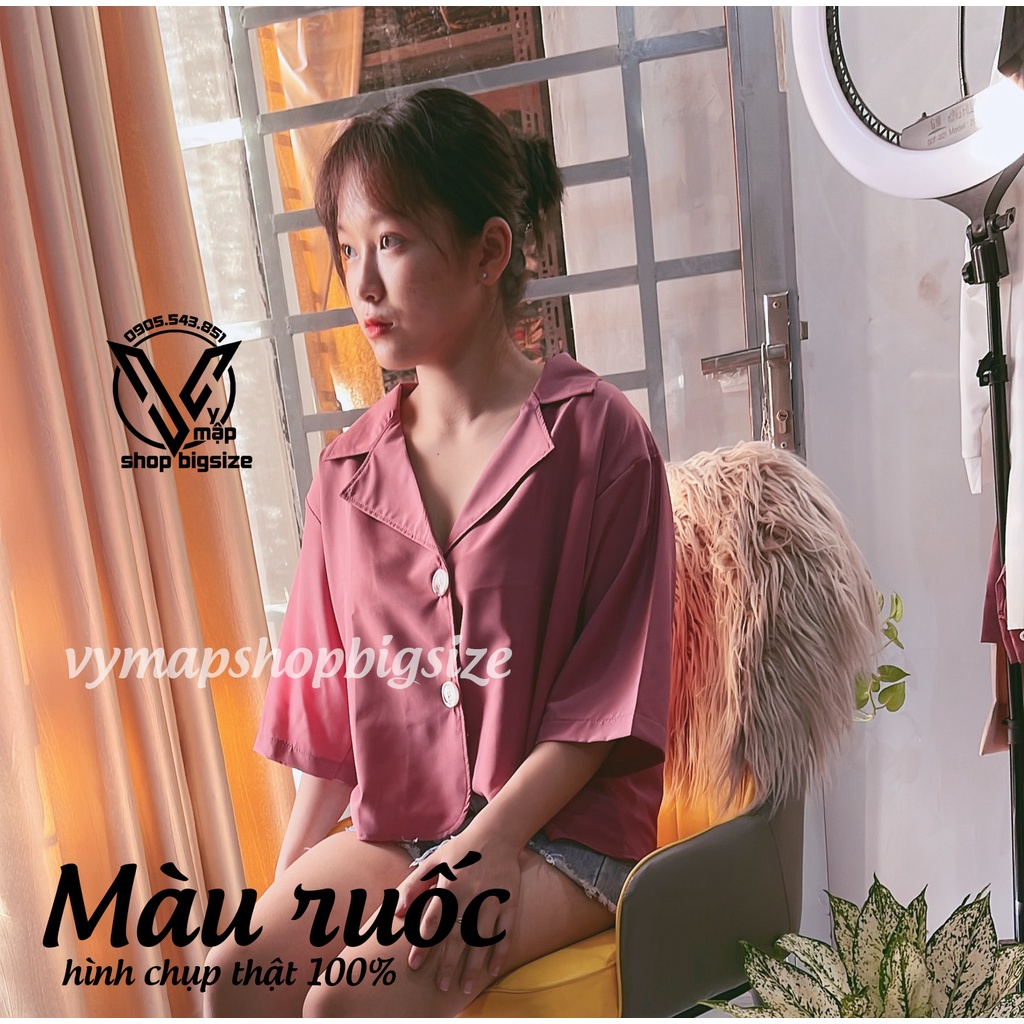 Áo sơ mi croptop 2 nút ullzang tay lỡ bigsize 10 màu