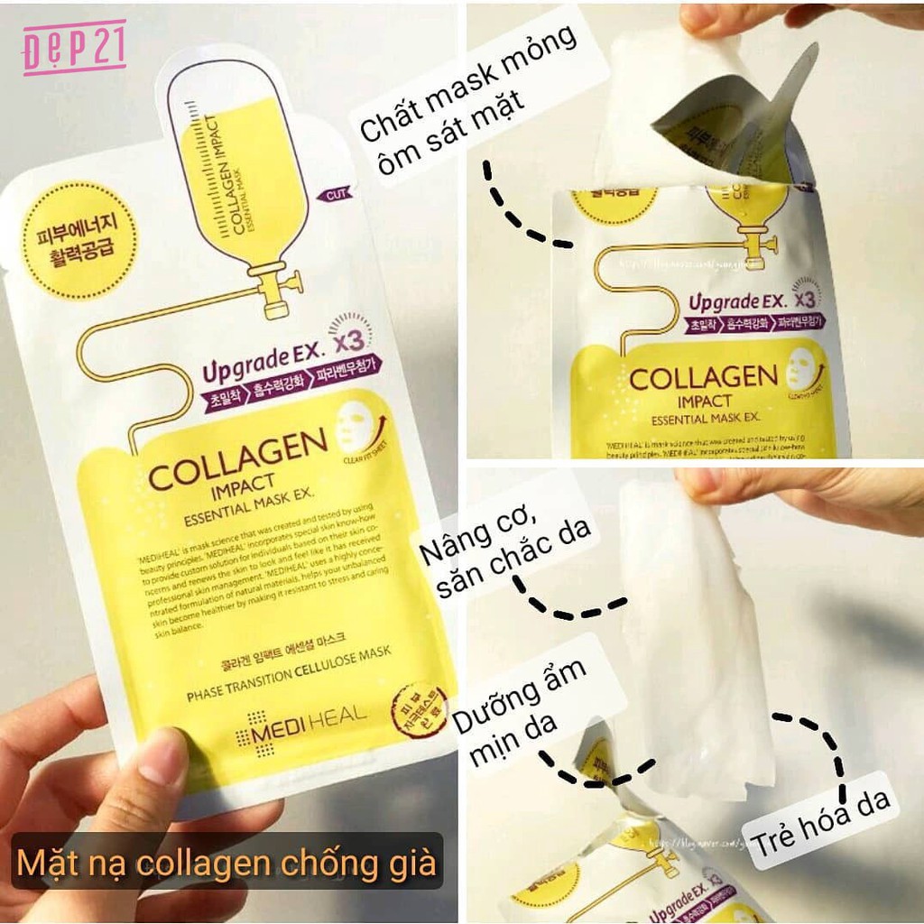 Hộp 10 Miếng Mặt Nạ Mediheal Collagen, Placenta, Tea Tree, Vita Dưỡng Ẩm, Trắng Da, Mờ Vết Thâm, Trẻ Hóa Chính Hãng