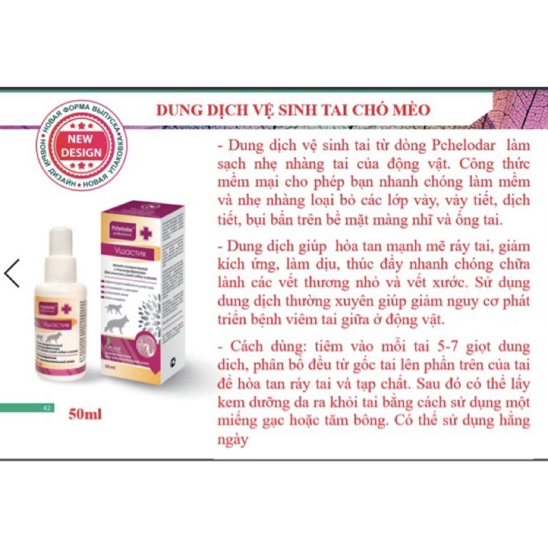 Nhỏ tai Pchelodar Dung dịch vệ sinh tai cho chó mèo ngừa rận tai viêm tai Surica TB02 (50ml)