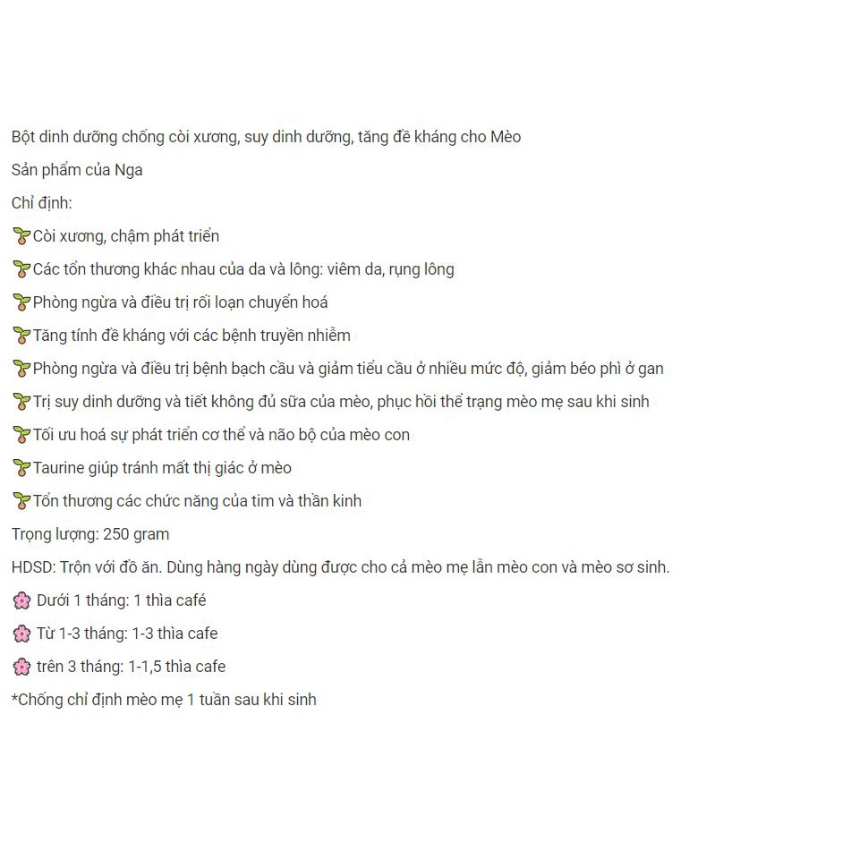 Bột dinh dưỡng - tăng đề kháng - cải thiện suy dinh dưỡng cho mèo