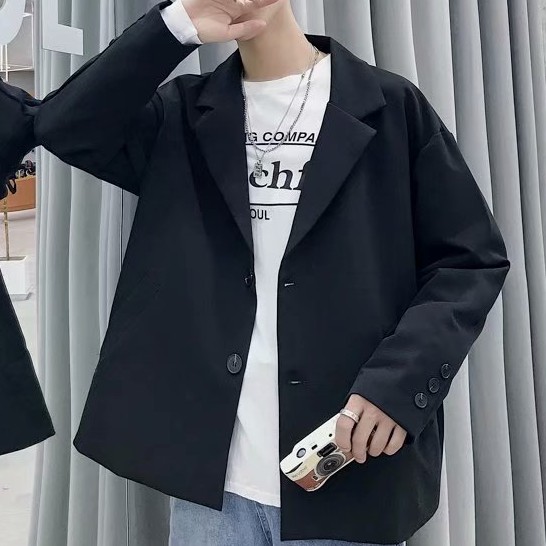 Áo khoác blazer màu trơn kiểu Hàn thanh lịch dễ phối đồ cho nam
