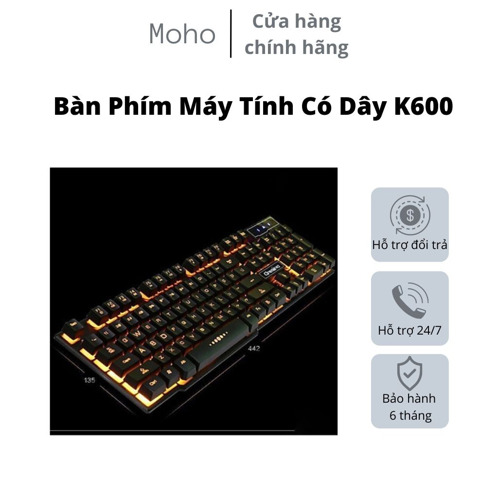 Bàn Phím Máy Tính Có Dây, Bàn Phím K600 Cao Cấp, Tích Hợp Đèn Led Siêu Đẹp, Tương Thich Với Mọi Hệ Điều Hành