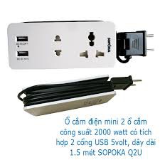 Ổ cắm điện mini tích hợp 2 cổng sạc USB 5V-2A SOPOKA Q2U