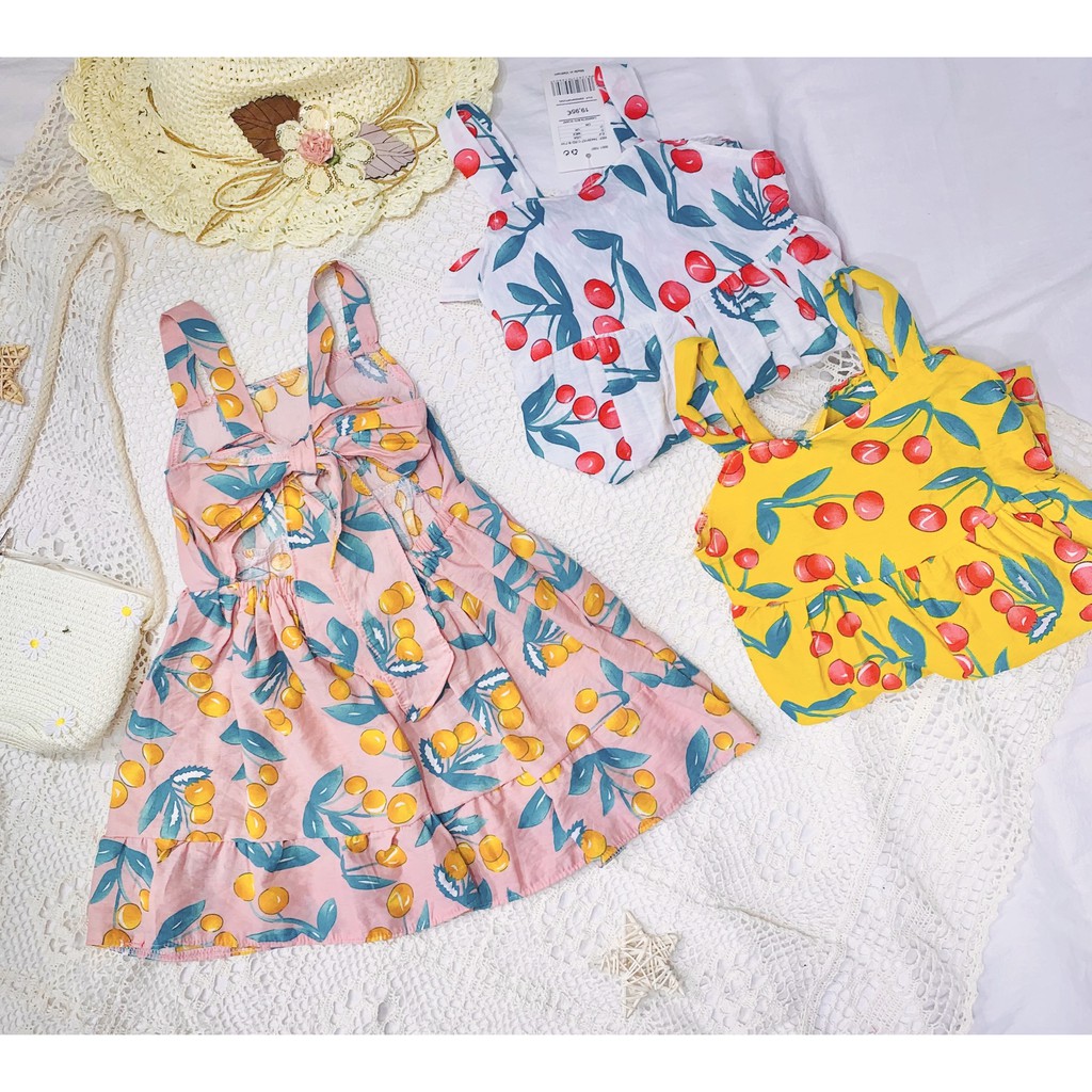 Váy bé gái 2 dây chất đũi thiết kế hở lưng nơ buộc sau, váy đi biển cho bé gái- Min's Baby