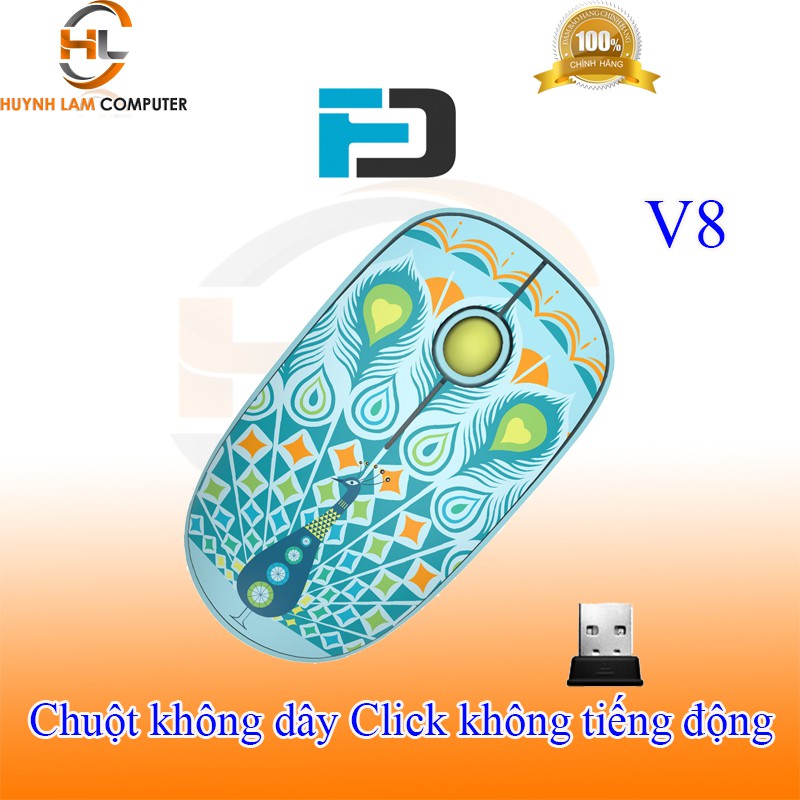 Chuột không dây FD V8 (green) click không tiếng ồn 1500DPI 20m họa tiết cực đẹp - VSP phân phối