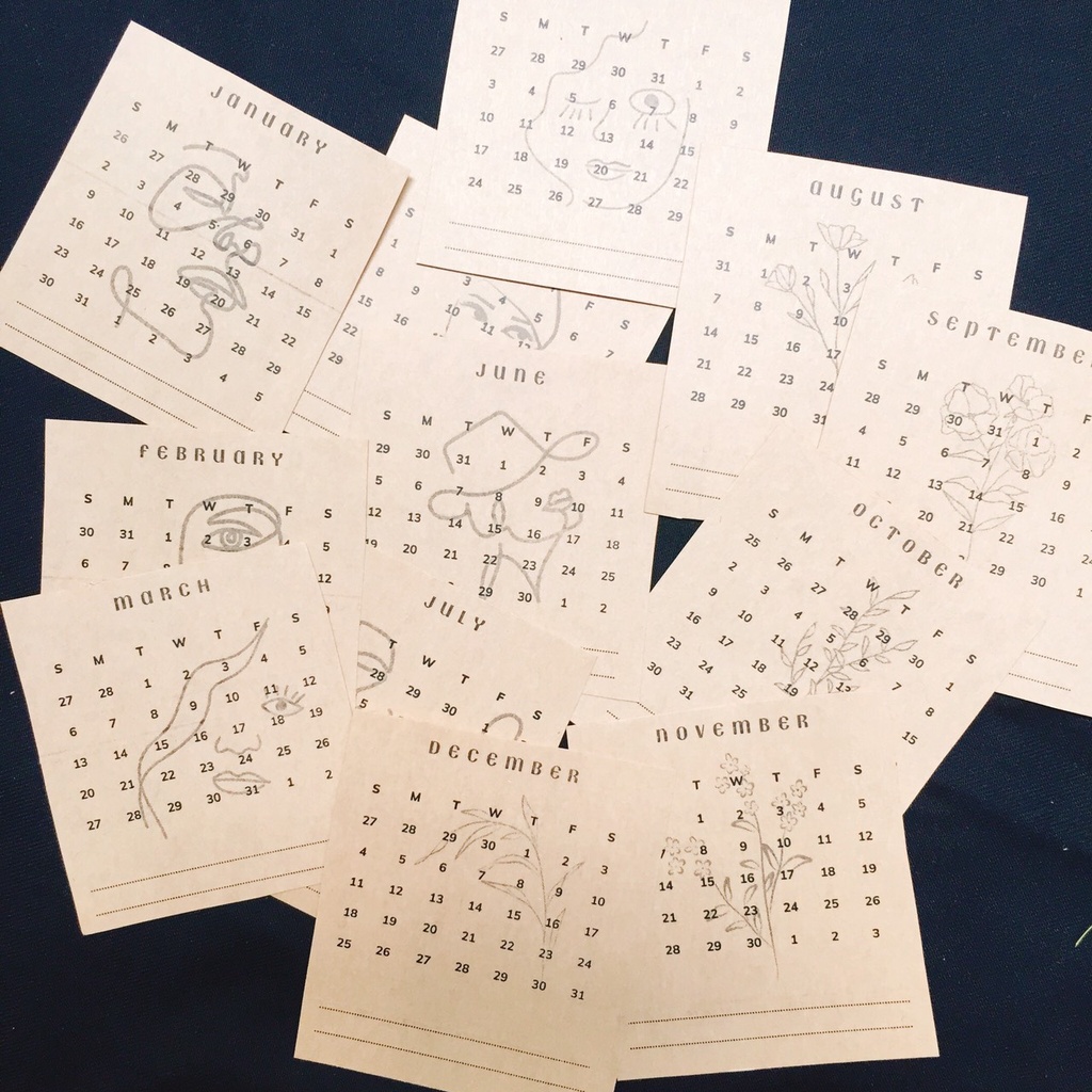 Set sticker kraft lịch calendar 2024 2025 aesthtic