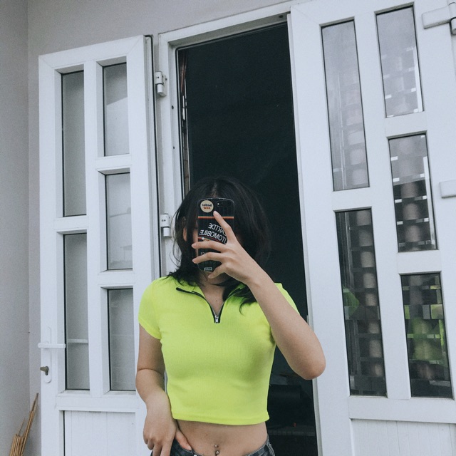 SẴN Áo thun cotton gân Xanh Neon