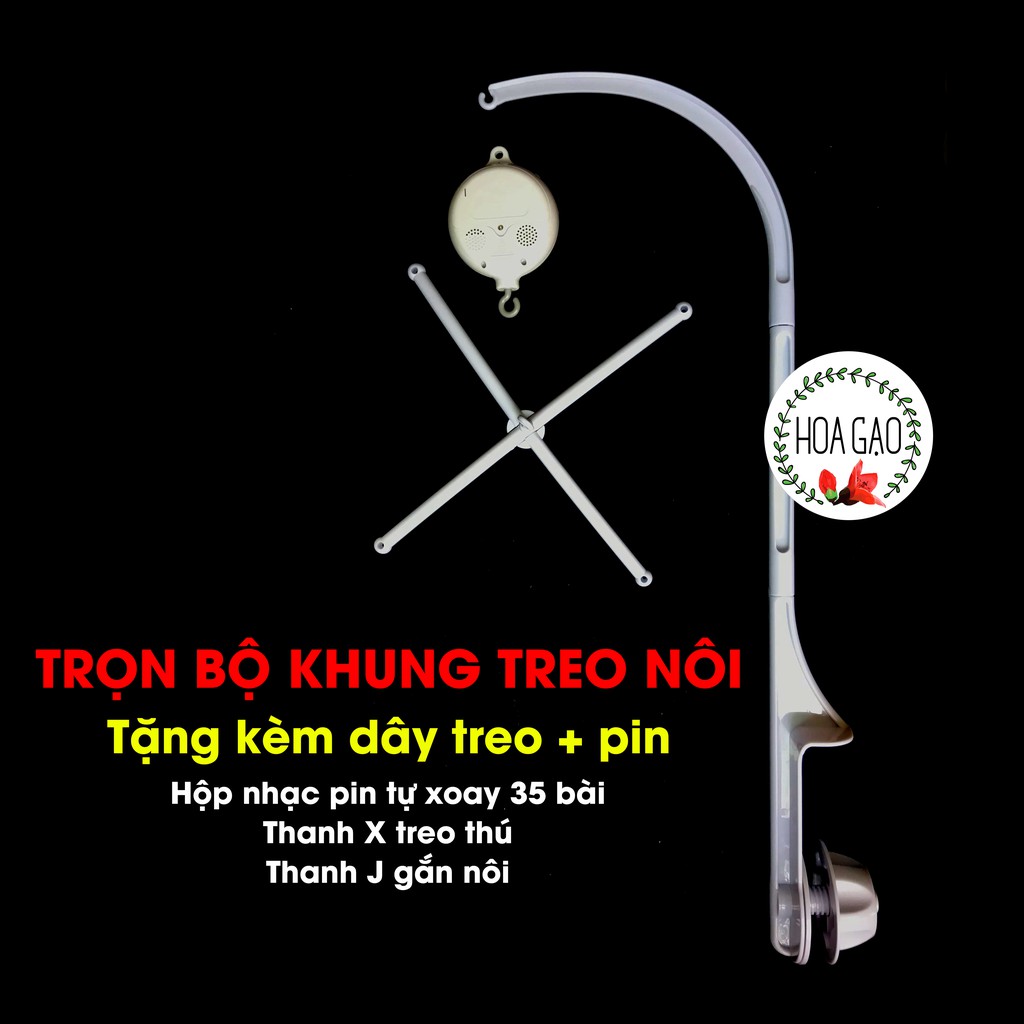 Bộ khung treo nôi cho bé, thanh X J và hộp nhạc 35 bài combo trọn bộ 3 món tặng pin dây treo