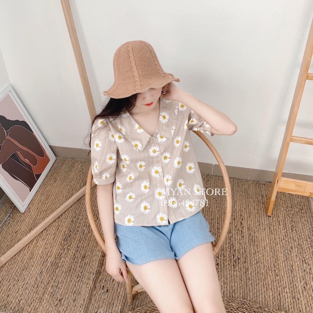 Vải caro hoa cúc to may váy áo mùa hè mềm mát