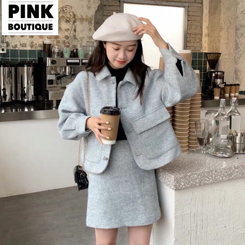 [Mã WAJAN27 hoàn 15% xu đơn 300k] Set Áo Dạ Nữ Kèm Chân Váy Thiết Kế PINKBOU