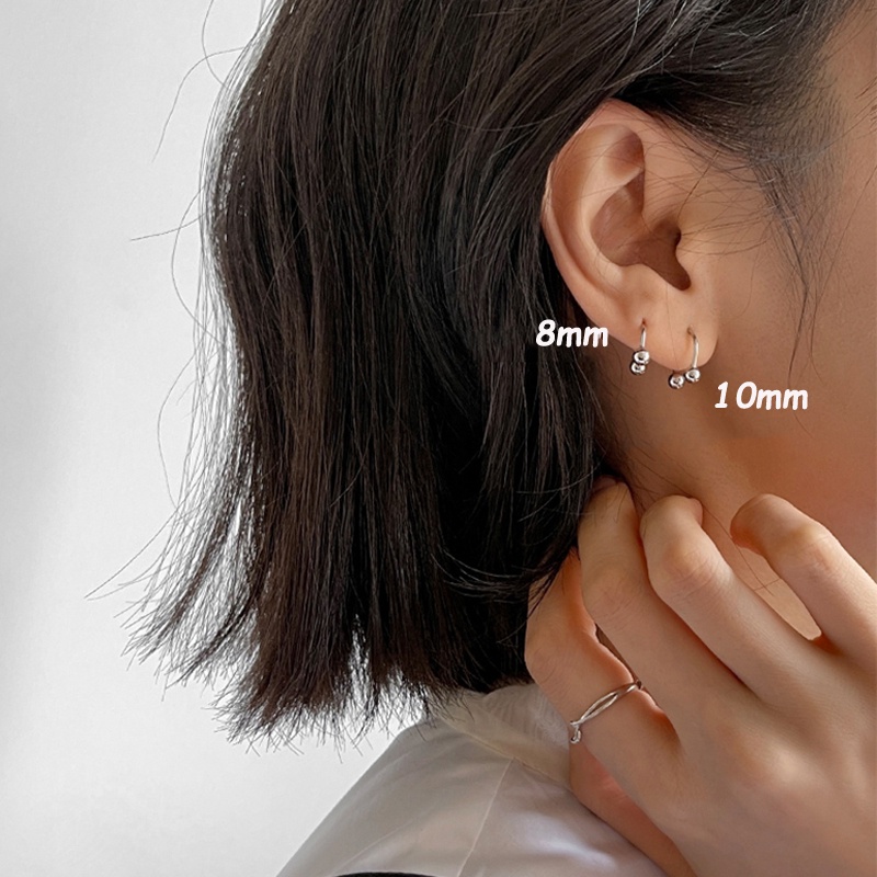 Đôi bông tai hình viên bi tròn bằng thép không gỉ thời trang đường phố unisex