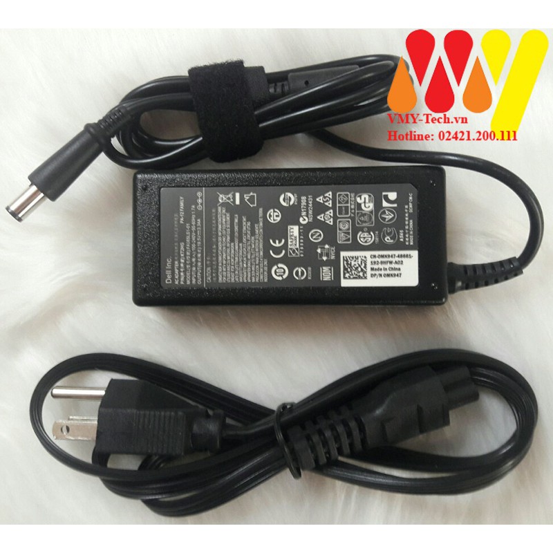 Sạc Laptop Dell 19.5V 3.34A Chân Kim to - thường - Adapter Tặng kèm dây nguồn - NEW 65W