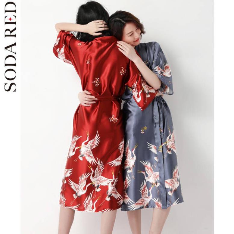 Áo choàng ngủ cho nữ ♤Áo choàng ngủ kimono dáng dài rộng vải lụa plus Size thời trang xuân thu cho nữ☛ ! | BigBuy360 - bigbuy360.vn
