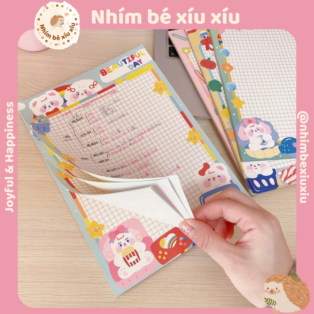 Tập giấy take note grid line 30 trang refill khổ B5 Colorful Bears TN92