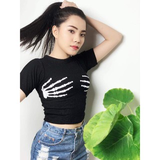 Áo Thun Croptop Ôm Body Phối Bàn Tay Xương Gợi Cảm EVA AO 30179