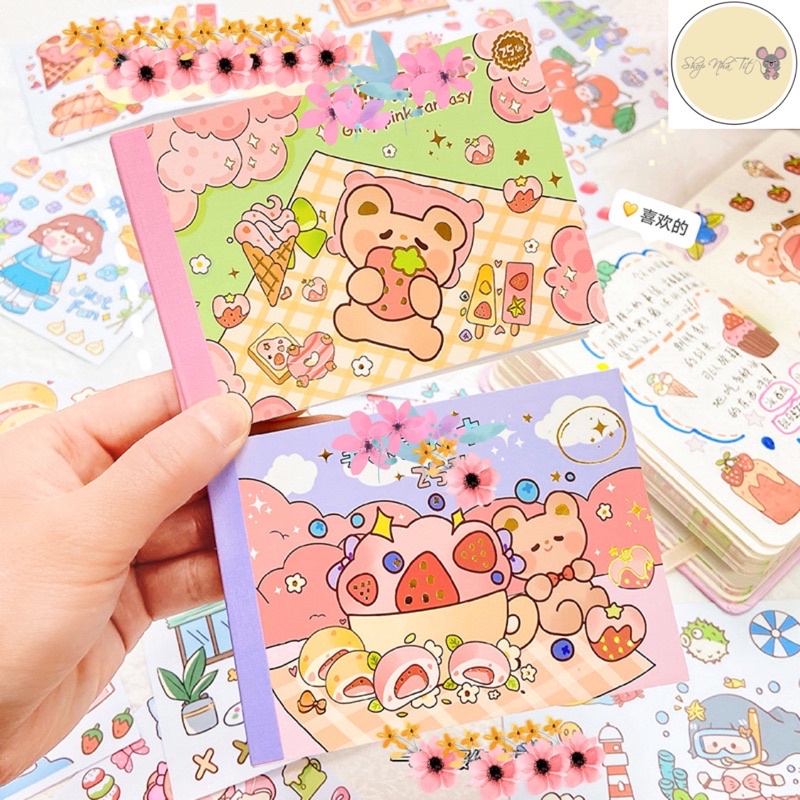 🌸Set 25 tờ sticker nhãn dán trang trí kèm dụng cụ dán dễ thương🌸