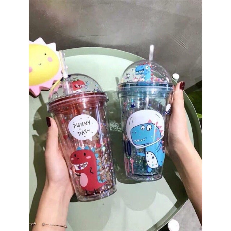 Cốc,Ly giữ nhiệt kim tuyến hình Khủng Long 3D siêu cute