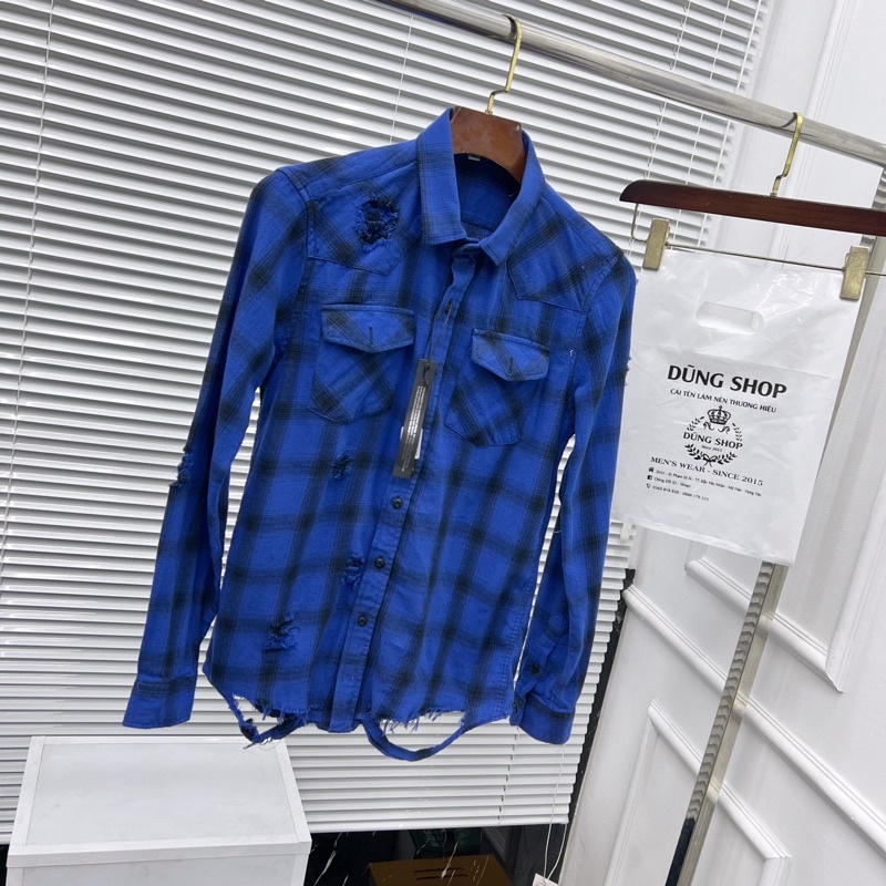 Áo sơ mi kẻ rách túi hộp đẳng cấp giá hấp dẫn cho anh em -T020