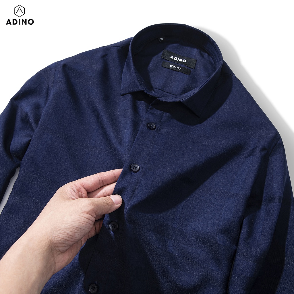 Áo sơ mi nam dài tay ADINO màu tím than kẻ BBR vải sợi sồi modal cao cấp mềm mịn dáng công sở slimfit trẻ trung S237