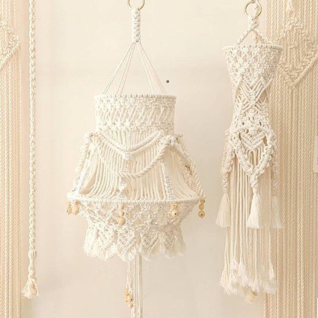 Macrame Lá - Đèn chùm macrame trang trí - Macrame Lá