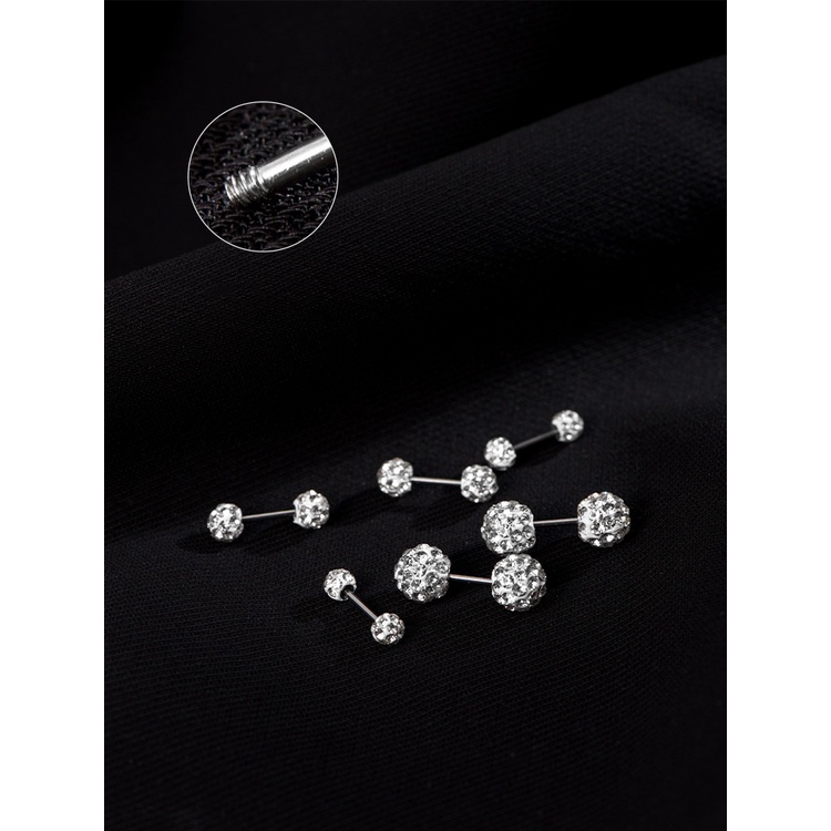 Khuyên Tai Bông Tai Nữ Xỏ Cơ Bản 2 Đầu Bi Đính Đá Nhân Tạo Thép Titan Không Gỉ